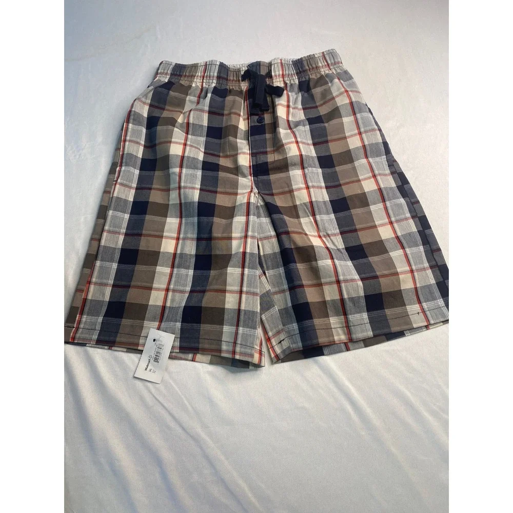 Hanes Mens 2 Pack Plaid Pajama Shorts Small Black Brown Cotton Blend Sleepwear